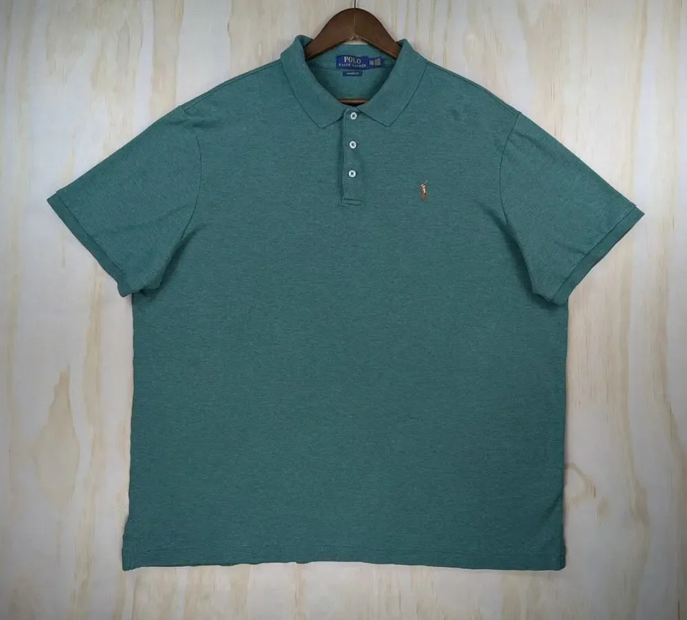 Polo Ralph Lauren Men's XXL Classic Fit Green Heathered Cotton Polo Shirt